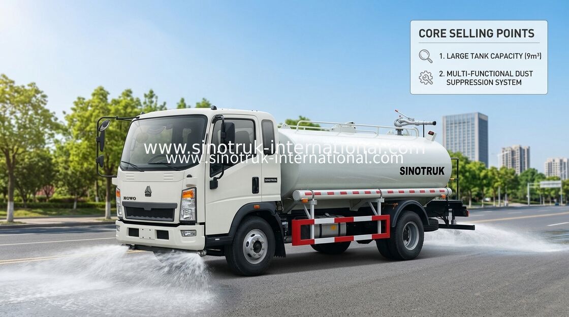 รถบรรทุกถังน้ำขนาดเบา SINOTRUK LHD 5-8CBM ช่วงการฉีดพ่นกว้าง