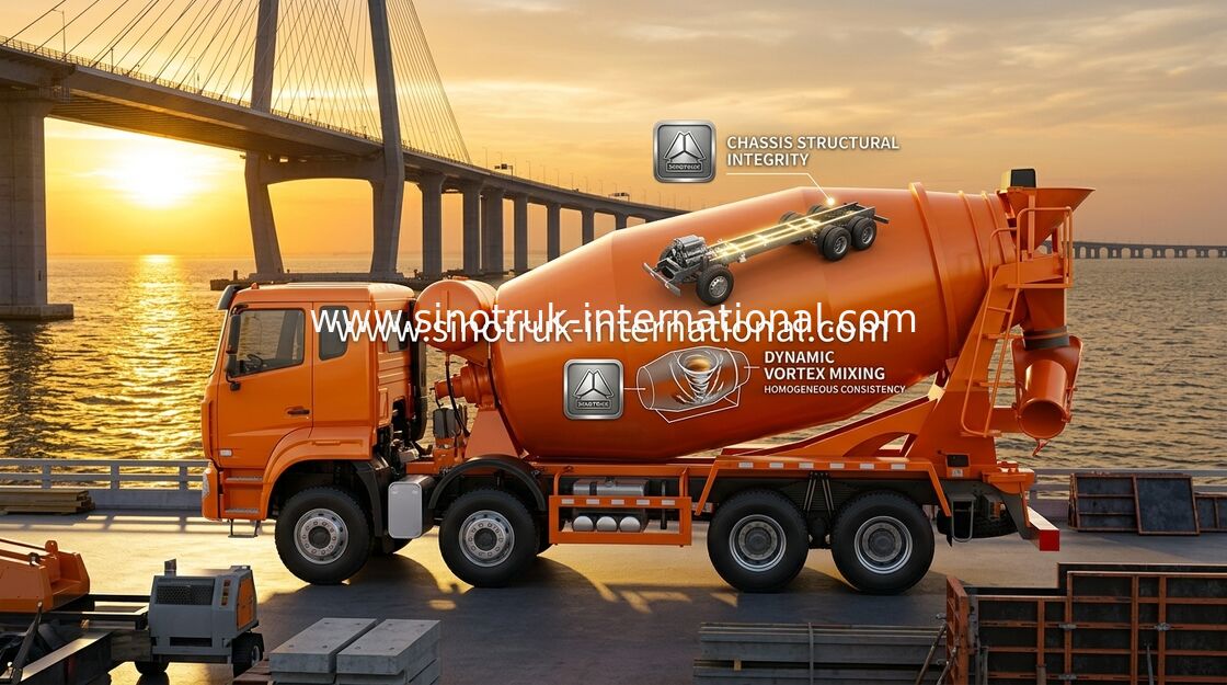 Sinotruk Howo N7 รถบรรทุกผสมคอนกรีต 6 X 4 ยูโร 2 380hp สําหรับการก่อสร้าง