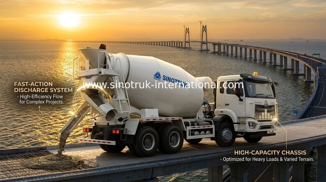 HOWO RHD 6*4 12CBM รถบรรทุกผสมสีขาว แรงม้าสูง 380HP ถังผสมอิตาลีที่มีประสิทธิภาพสูง