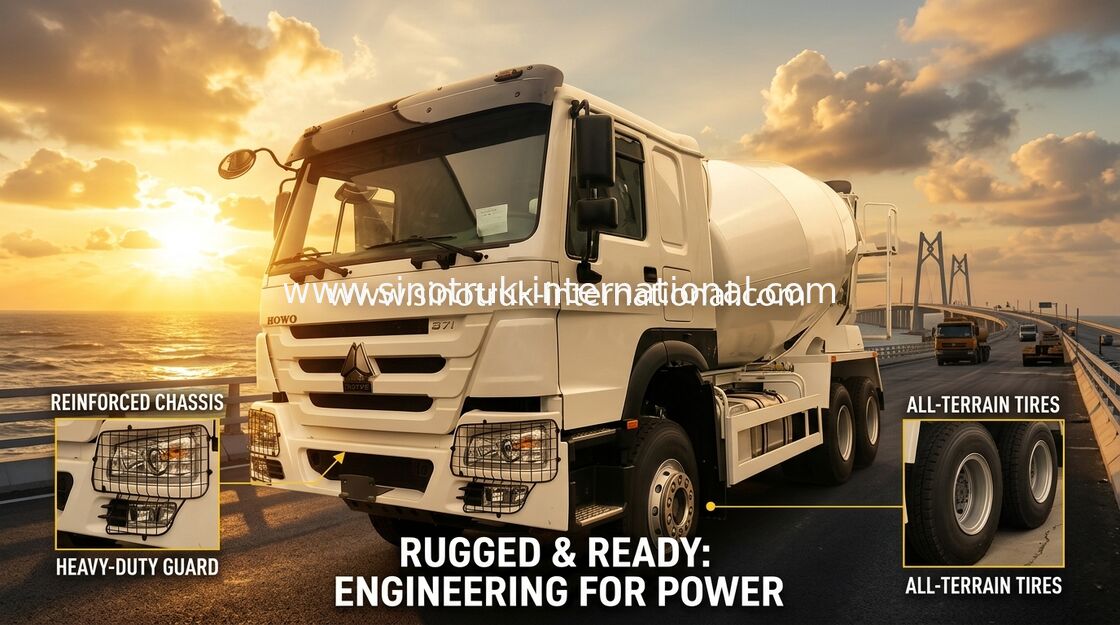 HOWO 371HP 10m3 รถบรรทุกผสมคอนกรีต พร้อมปั๊มและมอเตอร์ Eaton สําหรับการก่อสร้างภาระหนัก