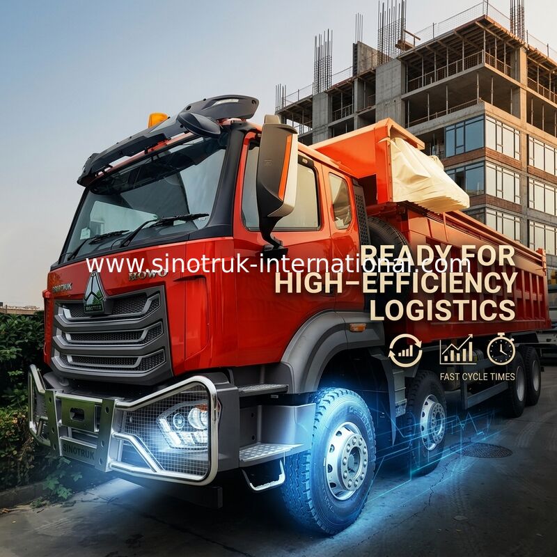 ซุปเปอร์เบียริง HOWO 8×4 Red Tipper 371HP พลังงานที่แข็งแรง 27CBM ความจุใหญ่ ขนส่งภาระหนัก 80100T