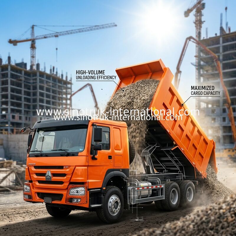 371HP 6x4 Dump Truck 20.01CBM การควบคุมภาระประโยชน์เพื่อประสิทธิภาพภาระหนัก