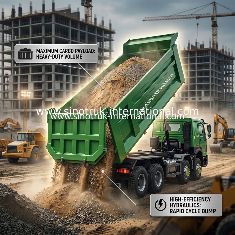 SINOTRUK HOWO 400HP 8X4 รถดั๊มพ์ Tipper สำหรับงานก่อสร้าง รุ่นหน้าเก่า หน้าผี กันชนแบบทหาร ตู้คอนเทนเนอร์ U Type