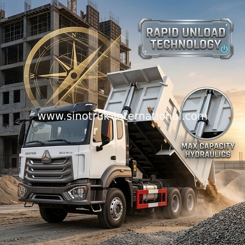 2 ผู้โดยสาร Sinotruk Hohan Tipper Dump Truck Weichai เครื่องยนต์ 6 × 4 LHD 380HP ด้วยชนิดการส่งด้วยมือ