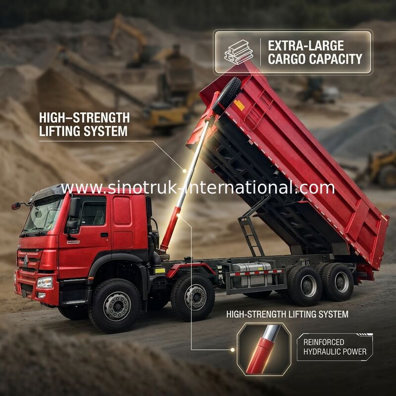 HOWO 12 ล้อ Sinotruk 8X4 รถบรรทุก 400hp สําหรับการเหมืองแร่ LHD U แบบคอนเทนเนอร์