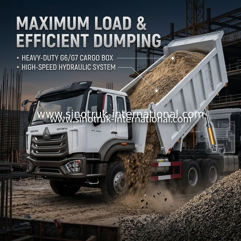 SINOTRUK HOHAN HOWO 380HP LHD ทิมเปอร์ดัมป์ทรัค 6X4 รูปแบบสไตล์กล่องสินค้า