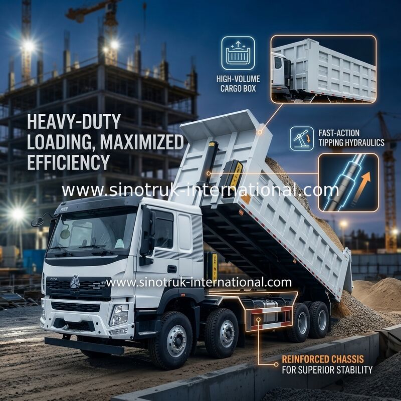 SINOTRUK HOWO 380HP รถกระบะ 12 ล้อ LHD 31 ตัน 20-30CBM V7-X Cab