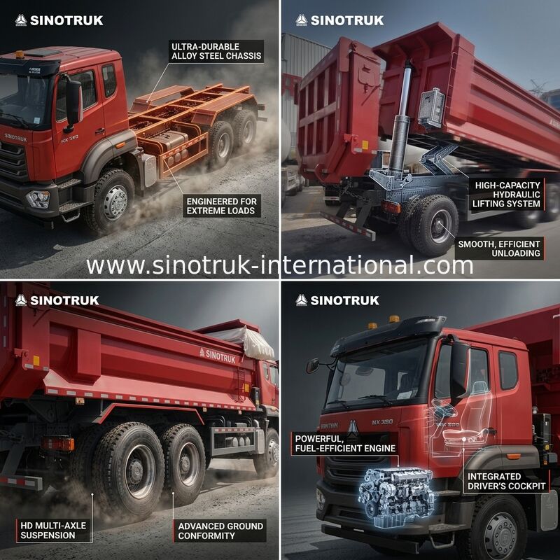 Sinotruk Hohan New Howo Tipper Dump Truck N7 8 × 4 12 ล้อ 380Hp Lhd หรือ Rhd พร้อมถังชนิด U