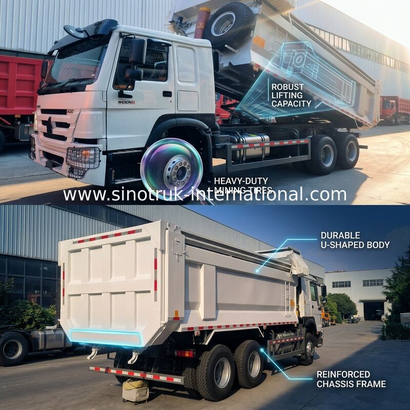 Sinotruk โฮโว ทิมเปอร์ ดัมป์ทรัค 400Hp 6 × 4 U Shape Tray กับอัตโนมัติ