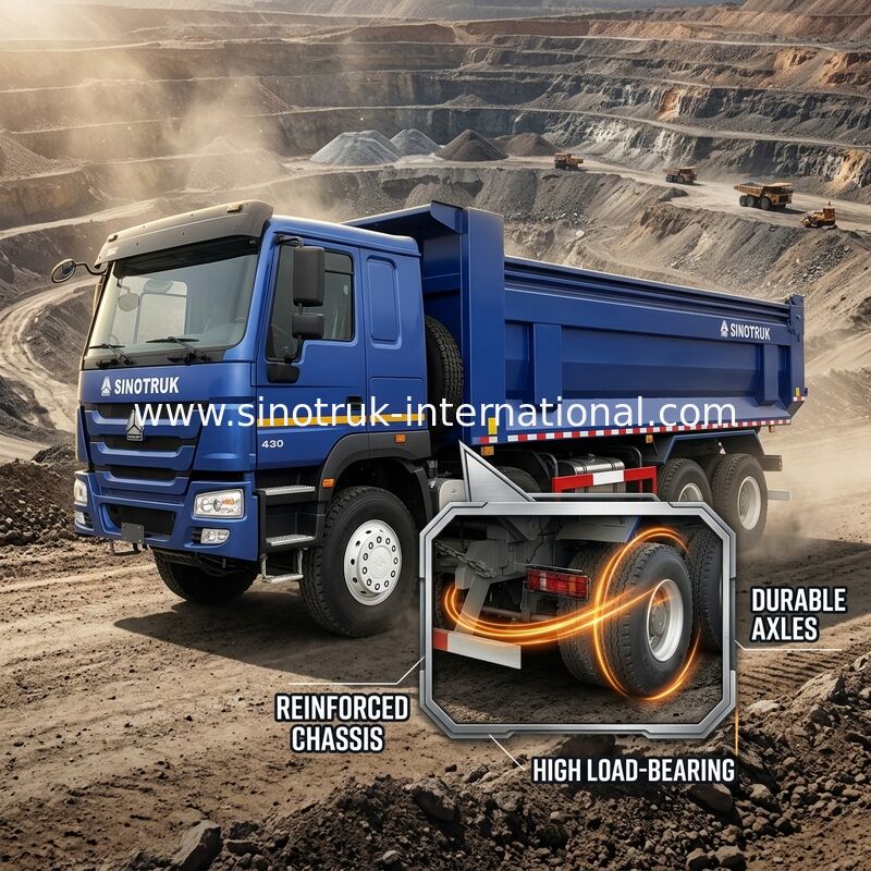 RHD 8×4 12ล้อ ZZ3317V3847B1R แรงม้าสูง การบริโภคเชื้อเพลิงต่ํา 380HP รถกระบะ HOWO สีฟ้า