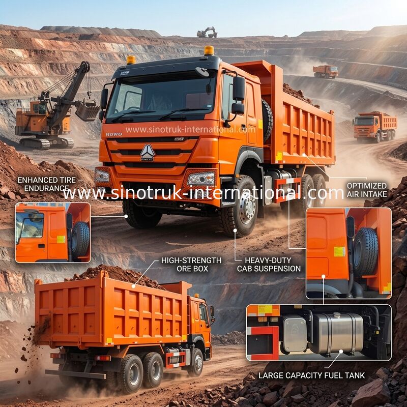 400HP ส้ม HOWO รถกระบะ RHD 6×4 10 ล้อ แรงม้าสูง