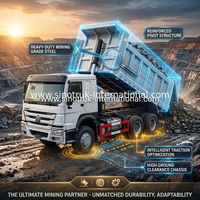 ZZ3257V3847B1 แรงม้าสูง HOWO รถกระบะ 6×4 10ล้อ 400HP การบริโภคเชื้อเพลิงต่ํา
