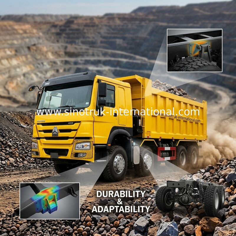 Sinotruk Howo รถดัมพ์ 12 ล้อ 400Hp 8 × 4 การทำเหมืองแร่ RHD สีเหลือง