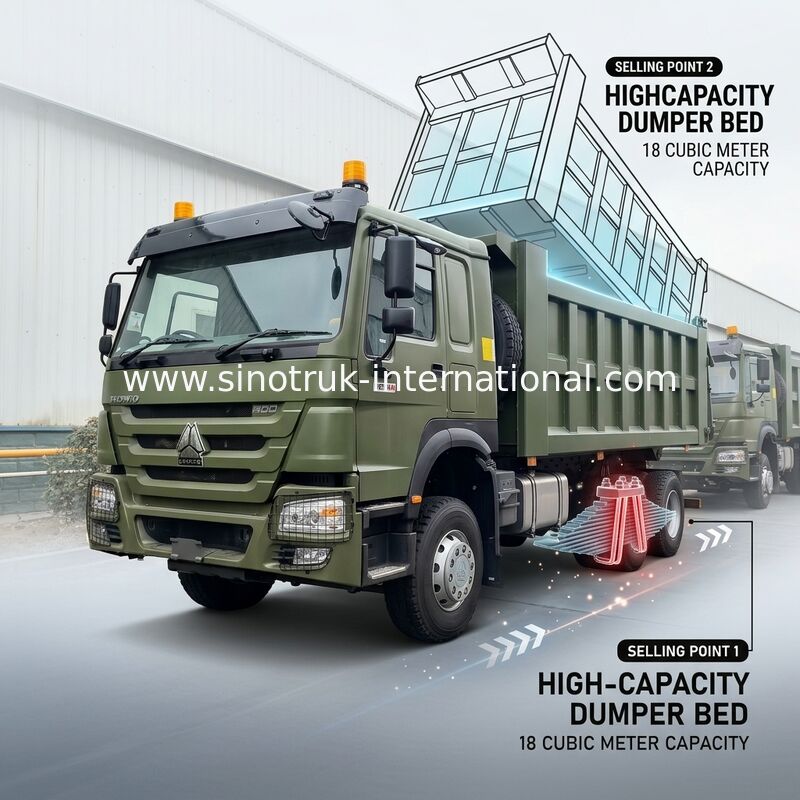 RHD 6×4 10ล้อ ZZ3257V3847B1R 400HP สีเขียว HOWO รถกระบะ