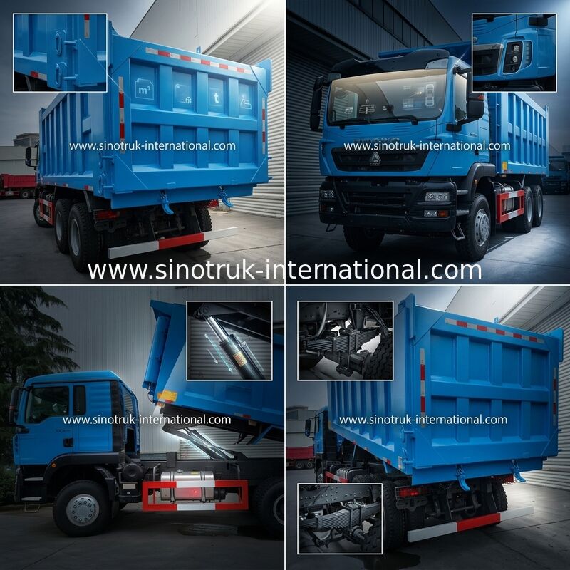 สีน้ำเงิน LHD 6×4 10ล้อ HOWO รถดั้มดั๊มพ์ แรงม้าสูง 371HP