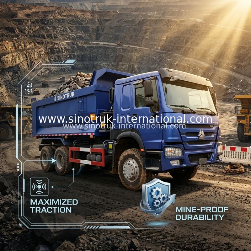 Full DriveLow Fuel Consumption 380HP สีน้ําเงิน HOWO รถบรรทุก RHD 6×6 10ล้อ