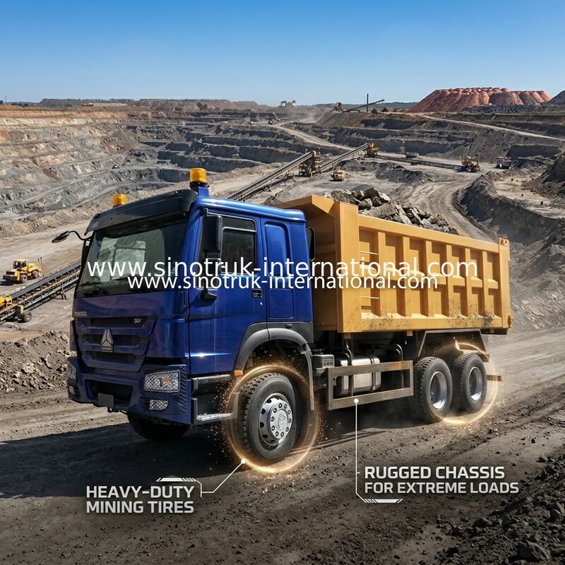 สีน้ำเงินสีเหลือง SINOTRUK HOWO 400HP 6x4 TIPPER DUMP TRUCK LHD Euro II