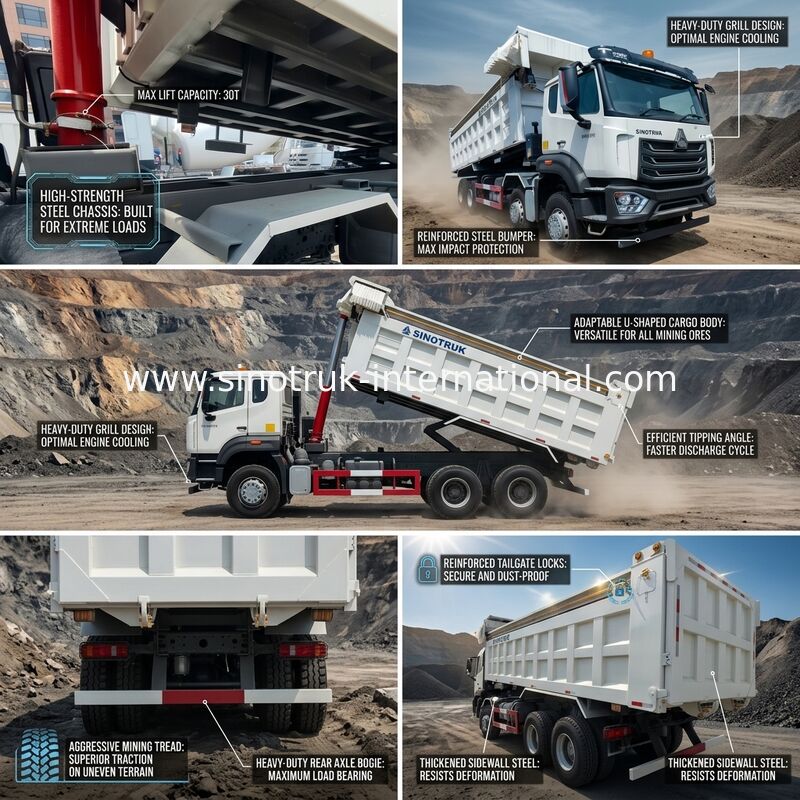 LHD 8×4 12 ล้อ สีขาว HOWO รถดั้มดั๊มพ์ แรงม้าสูง 371 แรงม้า