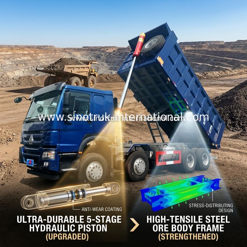 SINOTRUK HOWO LHD 12wheels 8X4 400HP รถดัมพ์สีน้ำเงินสำหรับการขุดยกด้านหน้า 50 ตัน