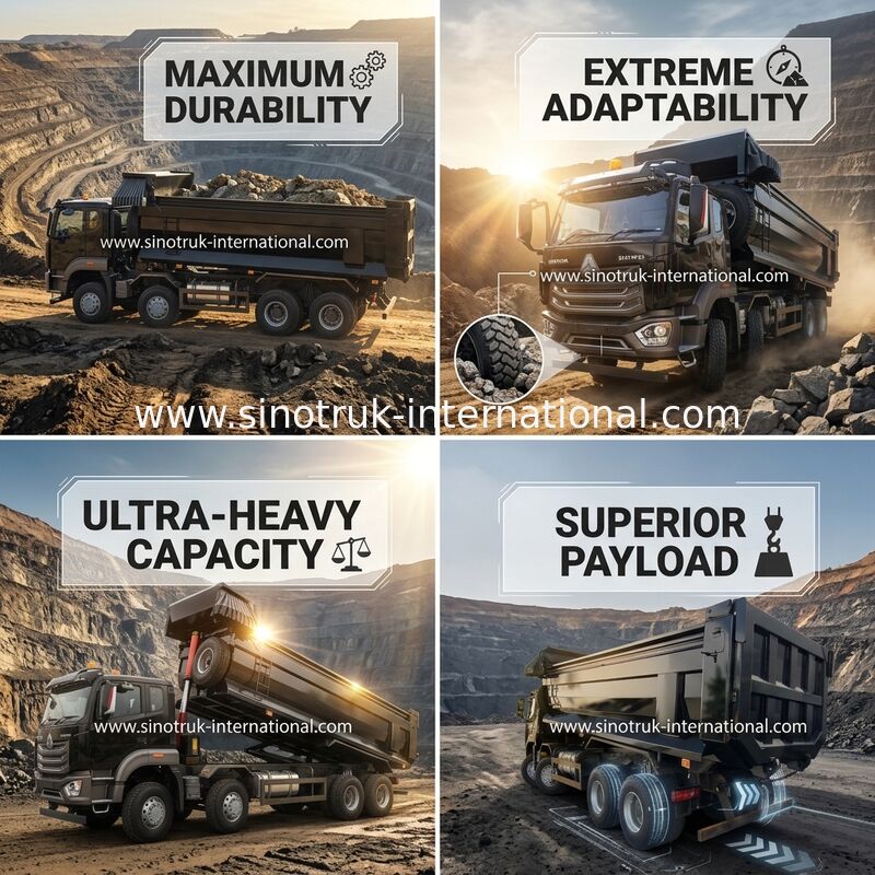 Black Howo Mining Tipper รถดัมพ์ 20-50Tons 8 X 4 Euro 2 400Hp