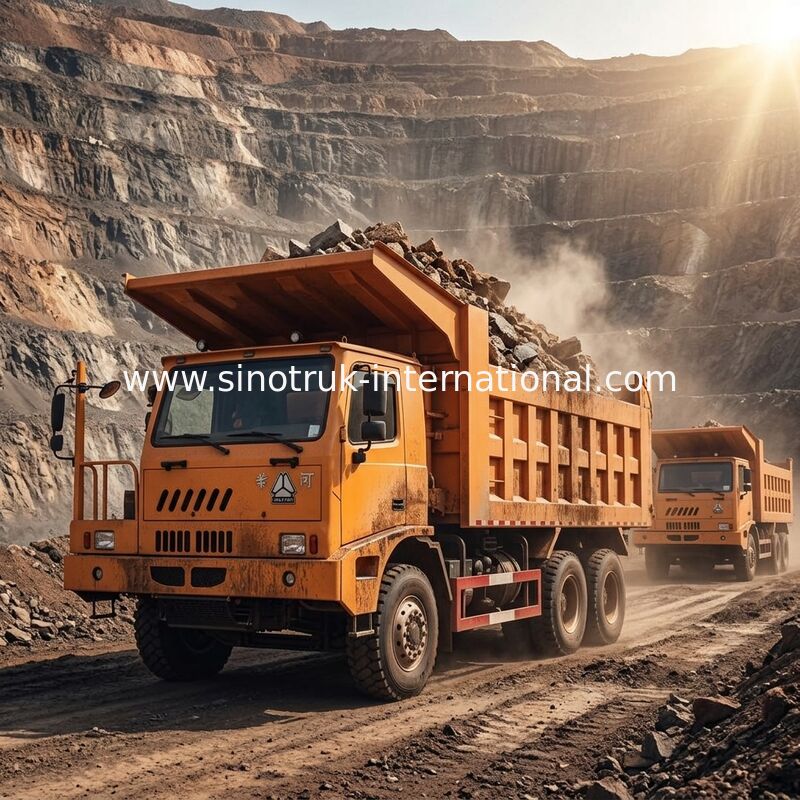 6X4 LHD Mining Tipper Dump Truck 371HP 70 Tons SINOTRUK HOWO สำหรับอุตสาหกรรมเหมืองแร่