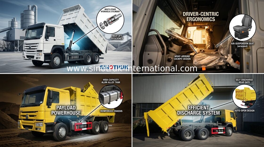 Sinotruk Howo 6 X 4 10 Wheels รถดั๊มพ์ 400hp Middle Lifting