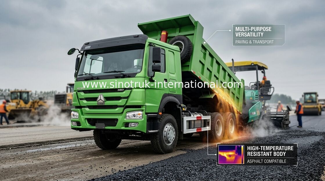 Green Color Chassis 371HP Tipper Dump Truck 12 Wheels LHD 60 - 70 Tons 28CBM