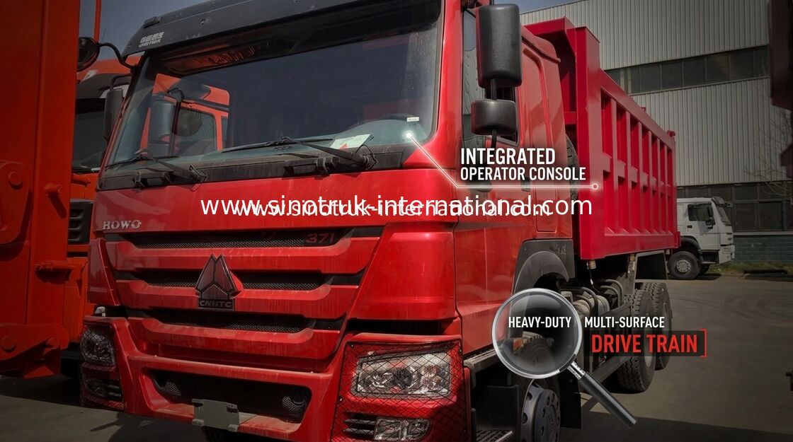 สีแดง SINOTRUK HOWO 6x4 Dump Truck 266HP LHD Type