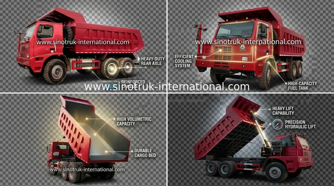 รถดัมพ์ SINOTRUK HOWO 70 การทำเหมืองแร่ LHD 6X4 371HP 70tons ZZ5707S3840AJ