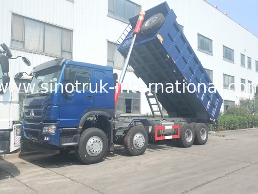 SINOTRUK HOWO LHD 12wheels 8X4 400HP รถดัมพ์สีน้ำเงินสำหรับการขุดยกด้านหน้า 50 ตัน