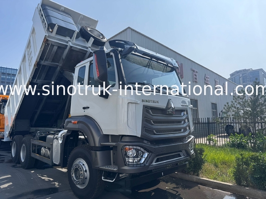 SINOTRUK HOHAN Howo รถดั้มพ์เทรลเลอร์ ยกกลาง เครื่องยนต์ Weichai 6 × 4 LHD กล่องบรรทุกทรงสี่เหลี่ยม สีขาว 19-20 ลูกบาศก์เมตร