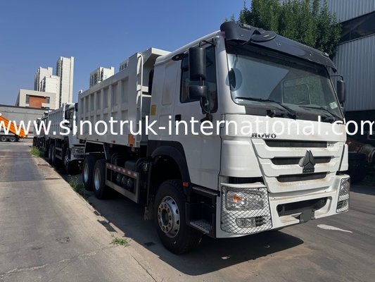 เครื่องยนต์ SINOTRUK 371HP 6 × 4 รถดัมพ์ HOWO พวงมาลัยซ้าย สีขาว 19-20CBM ยกกลาง