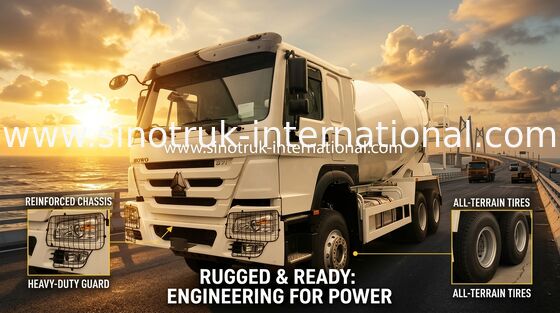 HOWO 371HP 10m3 รถบรรทุกผสมคอนกรีต พร้อมปั๊มและมอเตอร์ Eaton สําหรับการก่อสร้างภาระหนัก