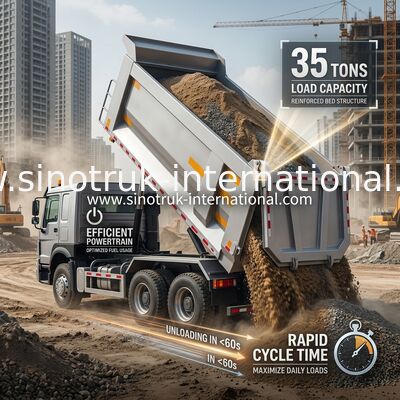 SINOTRUK HOWO 371HP 8x4 รถดั๊มพ์ Tipper สำหรับงานก่อสร้าง รุ่นเก่า หน้าตรง กันชนแบบทหาร สำหรับพื้นที่เหมืองแร่ ไฟเตือนสองดวง ตู้คอนเทนเนอร์แบบ U