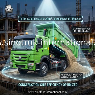 Sinotruk Howo หมุนรถบรรทุก 380Hp 6 × 4 U Shape Cargo Body สีเขียว