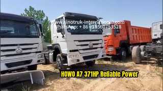 ใช้ HOWO A7 6x4 รถบรรทุกรถแทรกเตอร์รีวิว 371HP Heavy Duty Power
